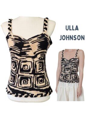 ULLA JOHNSON Black & Cream Lucia Merino Wool Crochet Zebra Top - Women's M/L